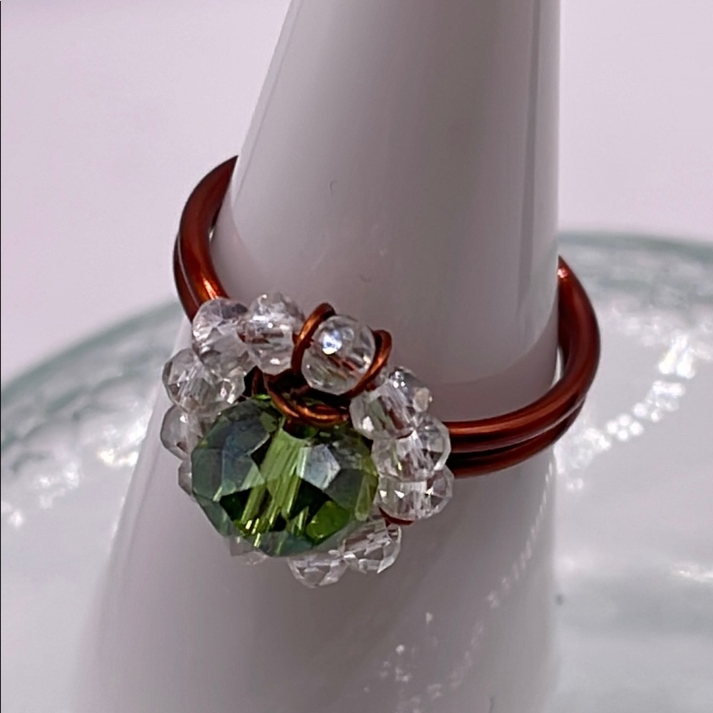 Artisan copper Green and Silver simulated peridot color Ring Sz 7.5 - Picture 3 of 7